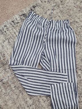 SHEIN Navy and White Vertical Stripe Drawstring Pants